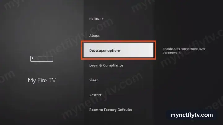 The My Fire TV menu now showing the Developer options entry