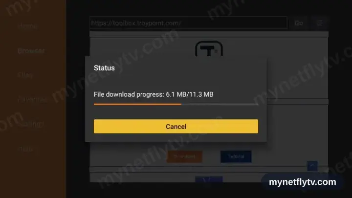 Downloader showing the TiviMate download in progress on the Firestick