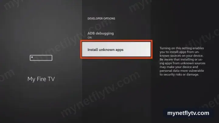 The Developer options menu with Install unknown apps selected