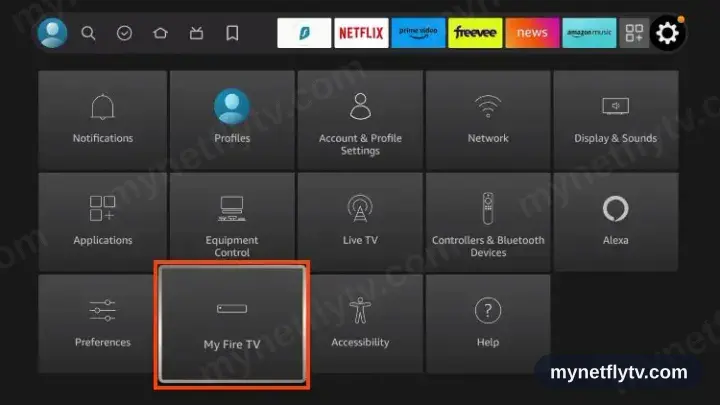 The Fire TV Settings menu with My Fire TV selected