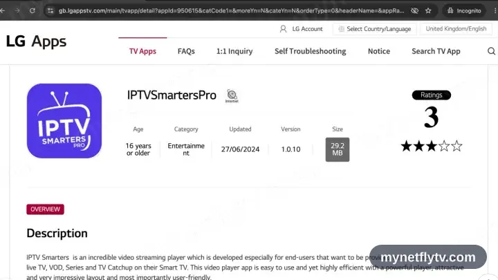 IPTV Smarters Pro dans le LG Content Store d’une Smart TV LG